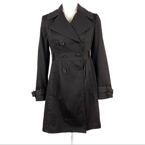 Zara Double Breasted Pleated Trench Coat Jacket Dark Brown Size Small Office Job - Picture 1 of 15
